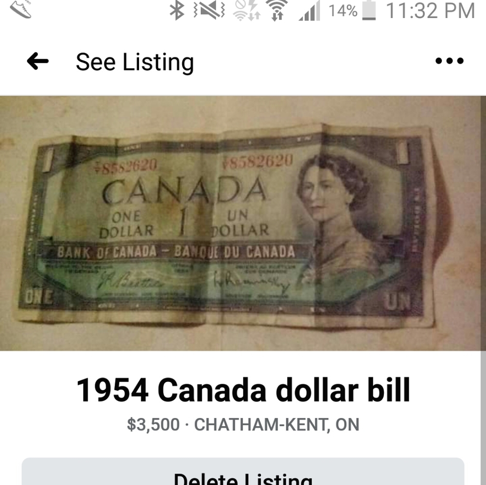 1954 Canada dollar bill.